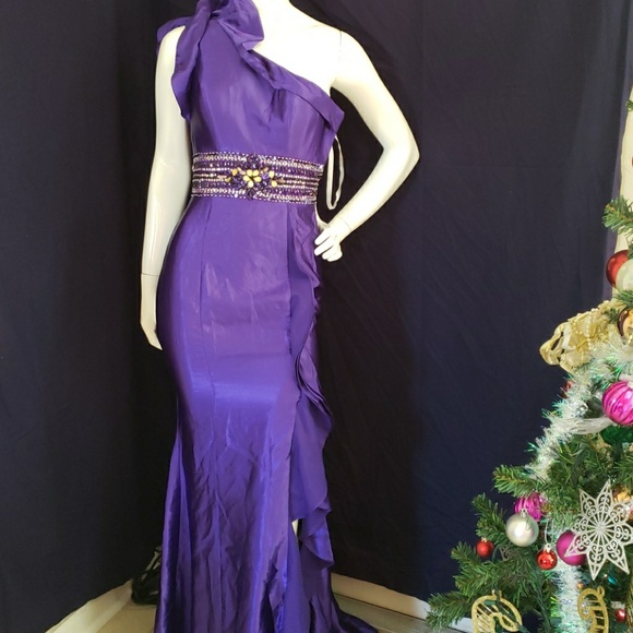 clarisse Dresses & Skirts - CLARISSE purple satin evening embellished gown